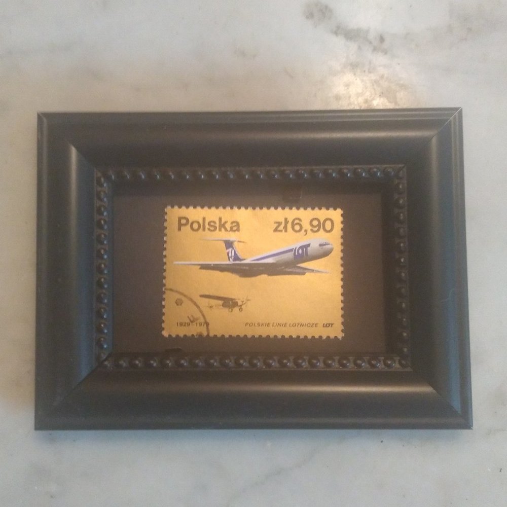 Framed Stamp Art - Collectible Poland Stamp - 50 Years of Aviation